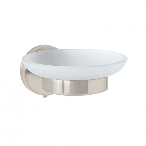 Jabonera metálica satín con plato de vidrio, Foset Túbig 45965 TBA-74N