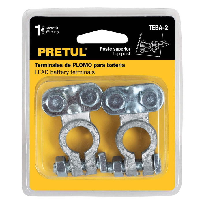 Blíster 2 terminales p/batería, plomo poste superior, Pretul 23041 TEBA-2