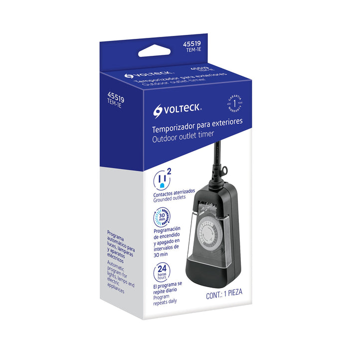 Temporizador analógico para uso en exteriores, Volteck 45519