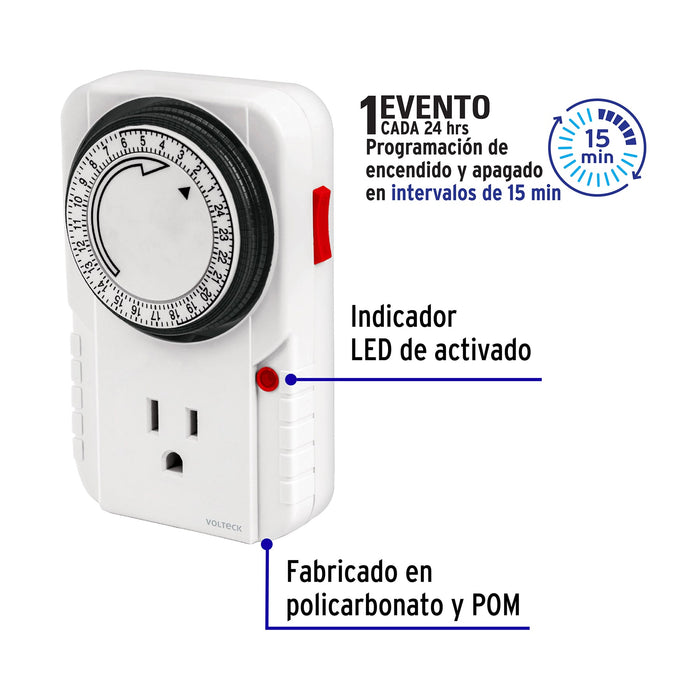 Temporizador analógico, 1 evento, Volteck 48385