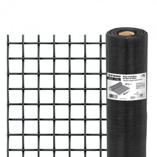 Rollo de 30 m x 0.6 m malla mosquitera fibra de vidrio negra 44984 TEMO-06FN