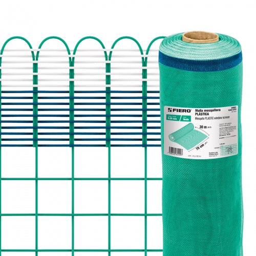 Rollo de 30 m x 0.75 m de malla mosquitera plástica verde 44951 TEMO-07PV