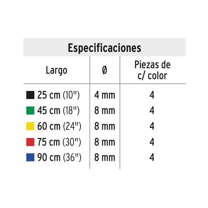 Juego de 20 tensores elásticos, Pretul 25090 TENS-20