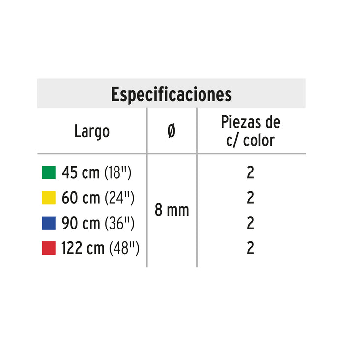 Juego de 8 tensores elásticos, Pretul 22021 TENS-8