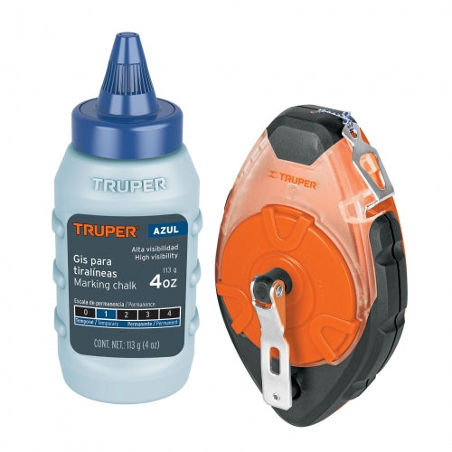 Tiralíneas profesional plástico con gis, 30m(100 ft), Truper 18575 TL-100