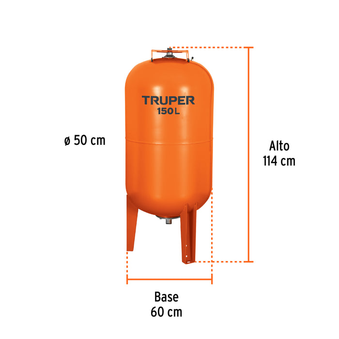 Tanque hidroneumático vertical, 150 litros, Truper Código: 13597