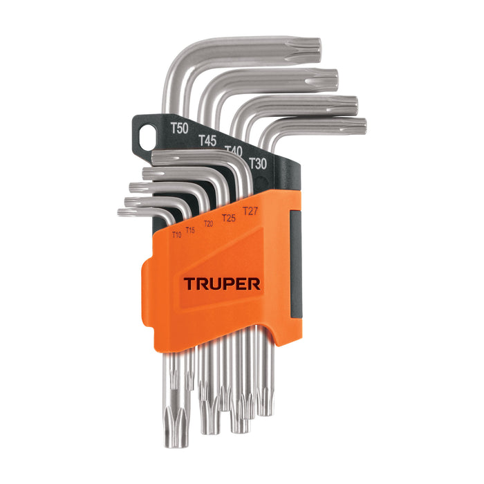 Juego de 9 llaves torx con organizador abatible, Truper 15554 TORX-9