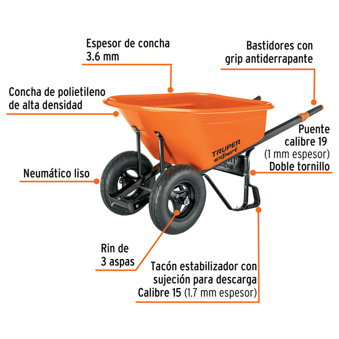 Carretilla 7ft3 Expert plástica, 2 llantas,bastidor metálico 103007 TP-7X