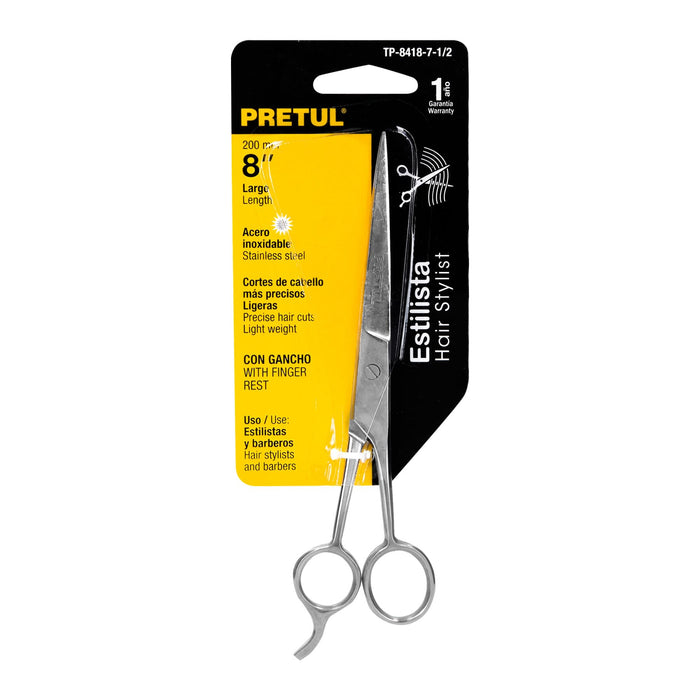 Tijera 7-1/2' acero inox con gancho para estilista, Pretul Código: 23178