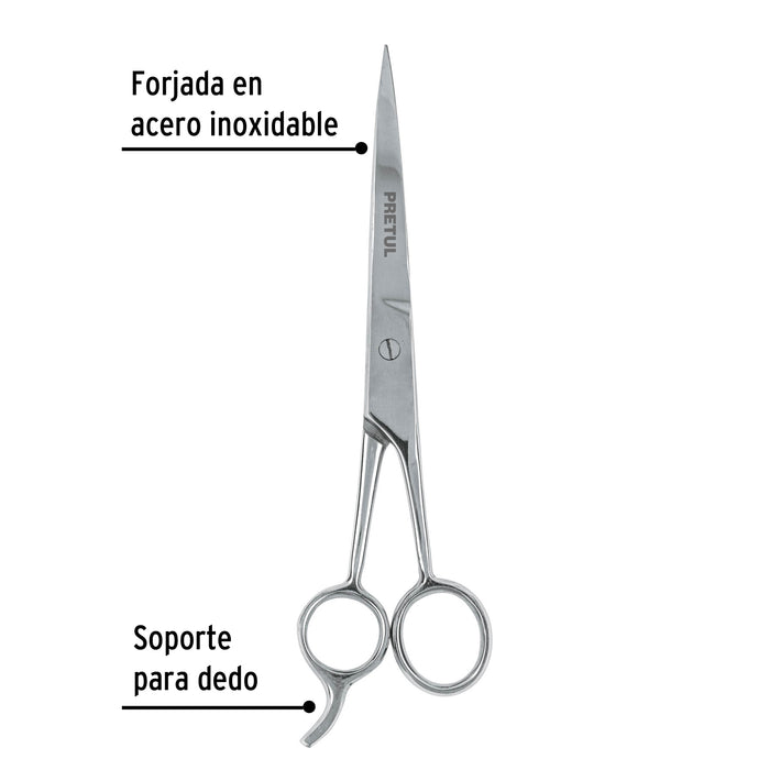 Tijera 7-1/2' acero inox con gancho para estilista, Pretul Código: 23178
