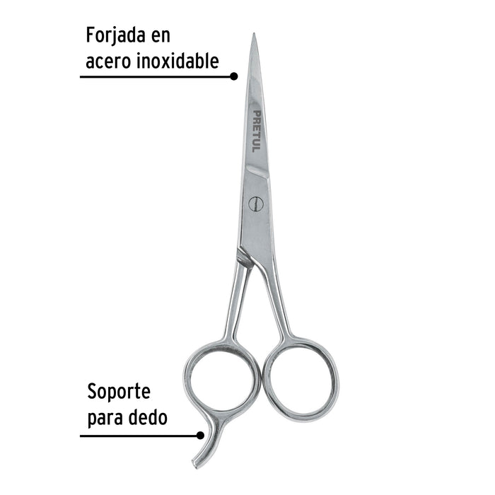 Tijera 5-1/2' acero inox con gancho para estilista, Pretul Código: 23168