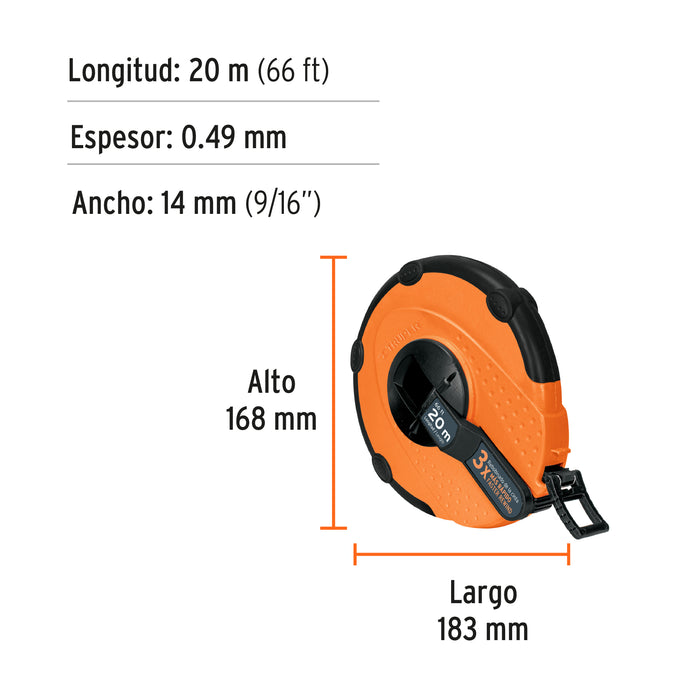 Cinta larga 20 m de fibra de vidrio, carcasa plástica 12638 TP20ME