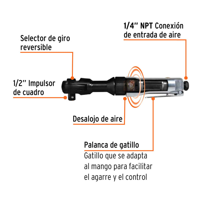 Matraca de impacto neumática 1/2', Truper 11189 TPN-886H-2