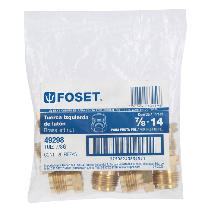 Tuerca izquierda de latón 7/8' a granel, Foset 49298