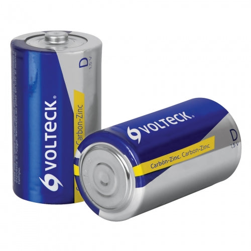 Blíster con 2 pilas zinc-carbón tamaño D, volteck 46311 ZI-D