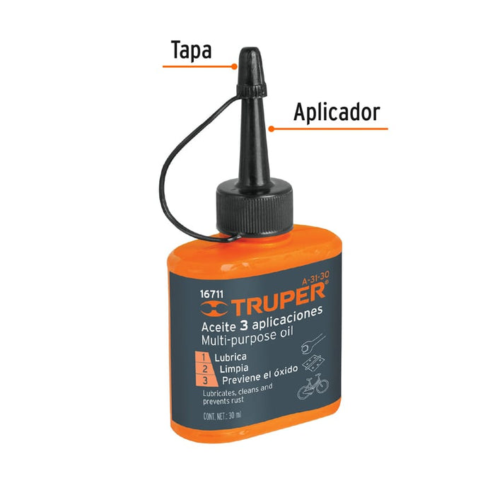 Aceite multiusos, 30ml (1oz), Truper 16711 A-31-30