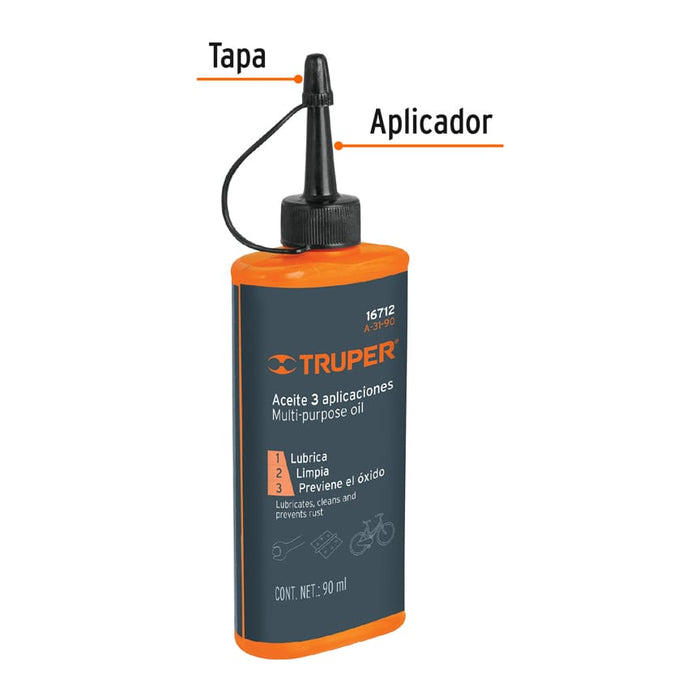 Aceite multiusos, 90ml (3oz), Truper 16712 A-31-90