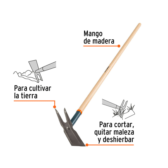 Azadón dos cuernos con mango de madera 54', Truper 100752 A2C