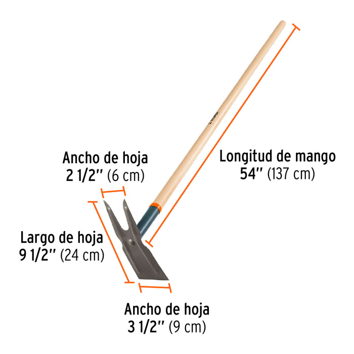 Azadón dos cuernos con mango de madera 54', Truper 100752 A2C