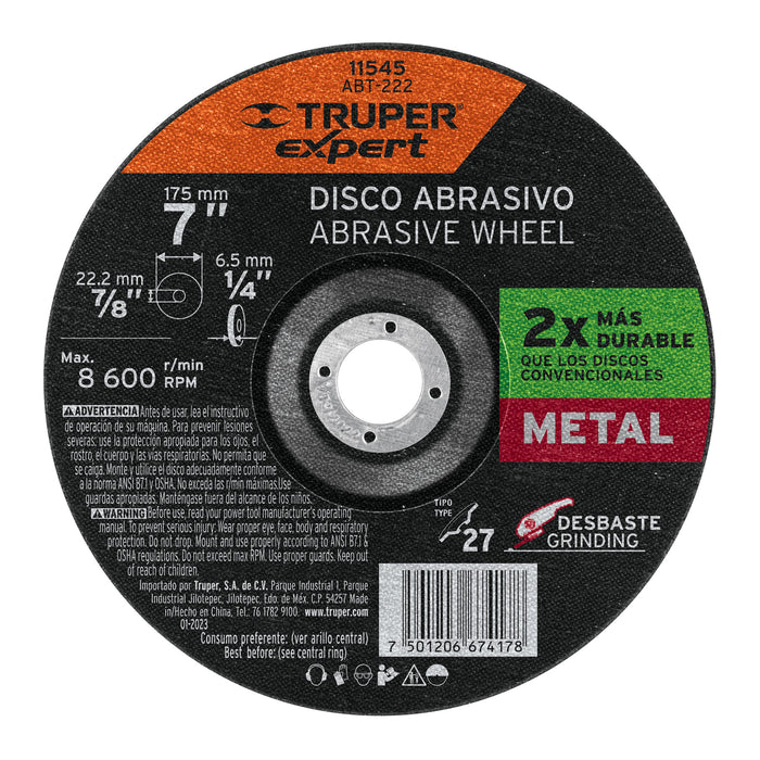 Disco Tipo 27 de 7' x 6.4 mm desbaste de metal, Expert 11545 ABT-222