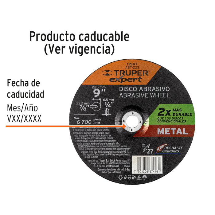 Disco Tipo 27 de 9' x 6.4 mm desbaste de metal, Expert 11547 ABT-223