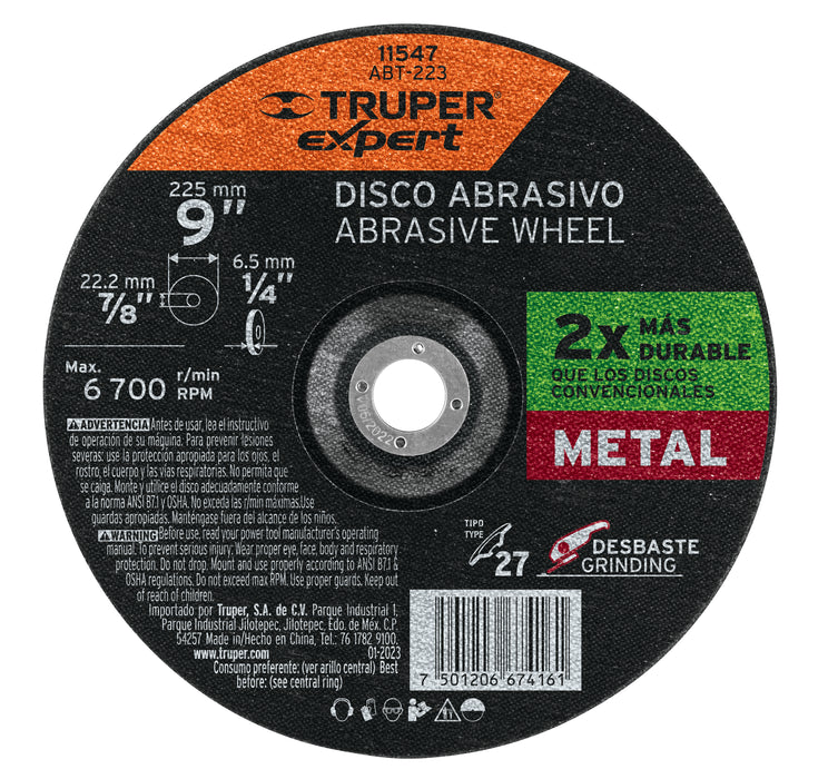 Disco Tipo 27 de 9' x 6.4 mm desbaste de metal, Expert 11547 ABT-223