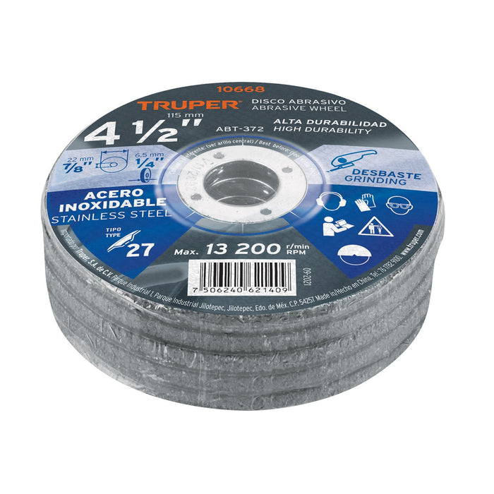 Disco Tipo 27 de 4-1/2' x 6.5 mm desbaste acero inoxidable 10668 ABT-372