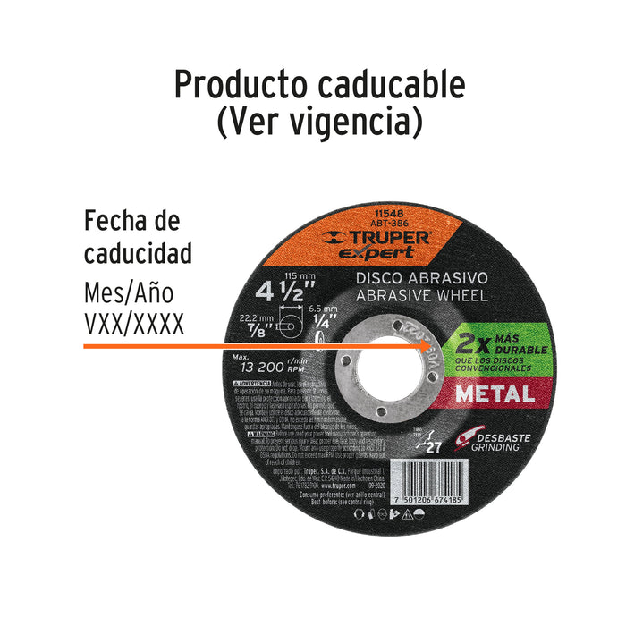Disco Tipo 27 de 4-1/2' x 6.4 mm desbaste de metal, Expert 11548 ABT-386