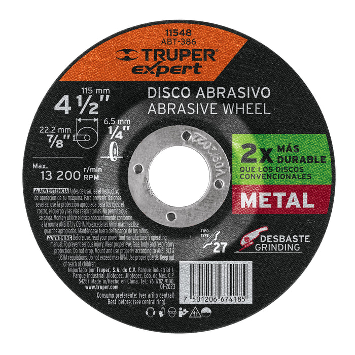 Disco Tipo 27 de 4-1/2' x 6.4 mm desbaste de metal, Expert 11548 ABT-386