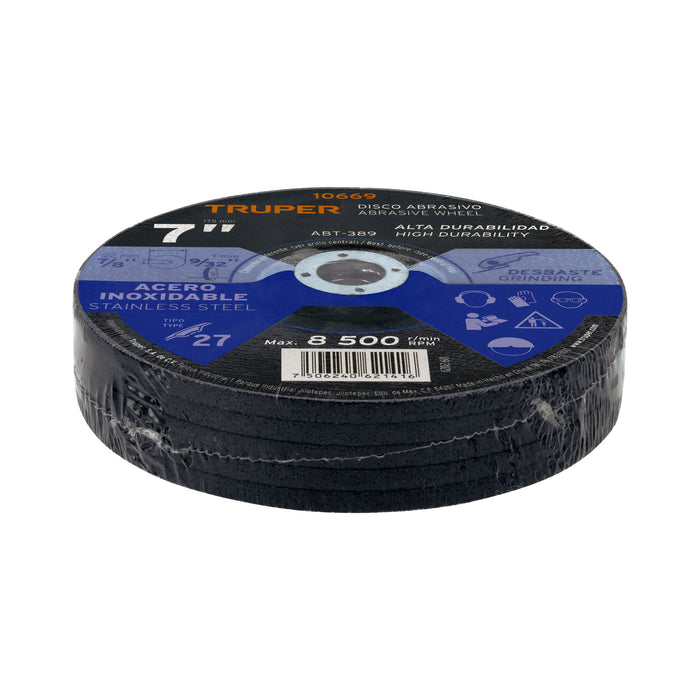 Disco Tipo 27 de 7' x 7.2 mm desbaste de acero inoxidable 10669 ABT-389