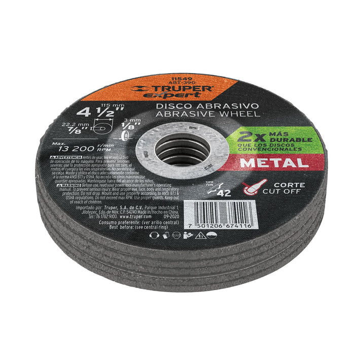 Disco Tipo 42 de 4-1/2' x 3.2 mm corte metal, Truper Expert 11549 ABT-390