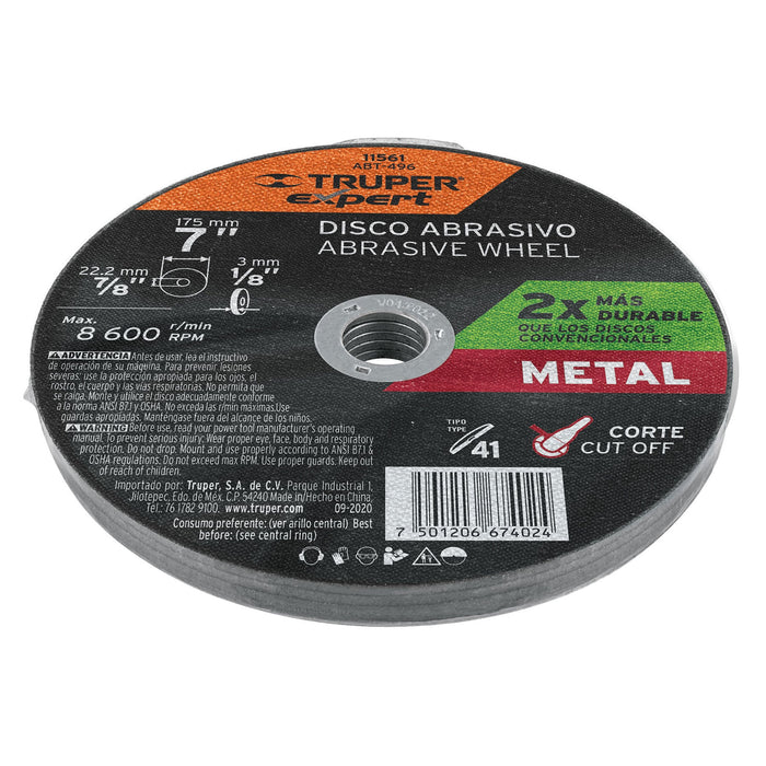 Disco para corte de metal, tipo 41, diámetro 7' Expert 11561 ABT-496