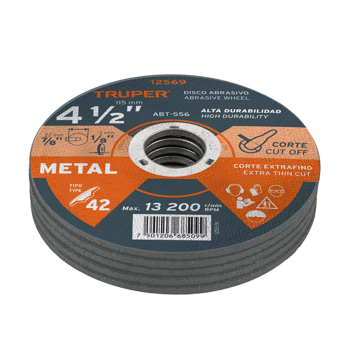 Disco Tipo 42 de 4-1/2' x 3.2 mm para corte de metal, Truper 12569 ABT-556