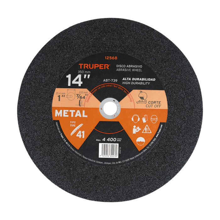 Disco Tipo 41 de 14' x 2.8 mm para corte de metal, Truper 12568 ABT-739