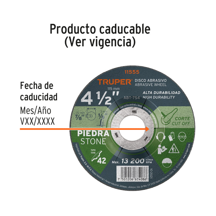 Disco Tipo 42 de 4-1/2' x 3.2 mm para corte de piedra 11555 ABT-754