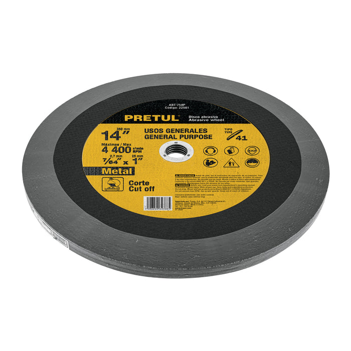 Disco Tipo 41 de 14' x 2.8 mm para corte de metal, Pretul 22561 ABT-758P