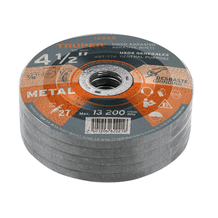 Disco Tipo 27 de 4-1/2' x 6.4 mm para desbaste de metal 12565 ABT-774