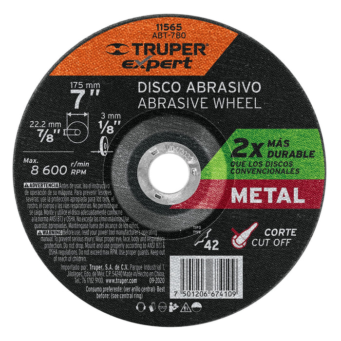 Disco Tipo 42 de 7' x 3.2 mm corte metal, Truper Expert 11565 ABT-780