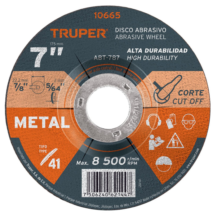 Disco de 7' para corte de metal, tipo 41, Truper 10665 ABT-787