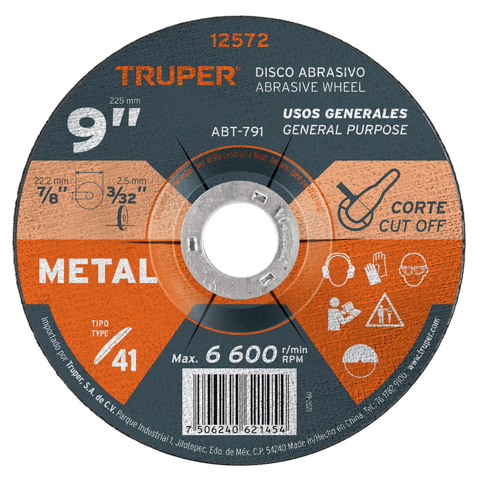 Disco de 9' para corte de metal, tipo 41, Truper 12572 ABT-791