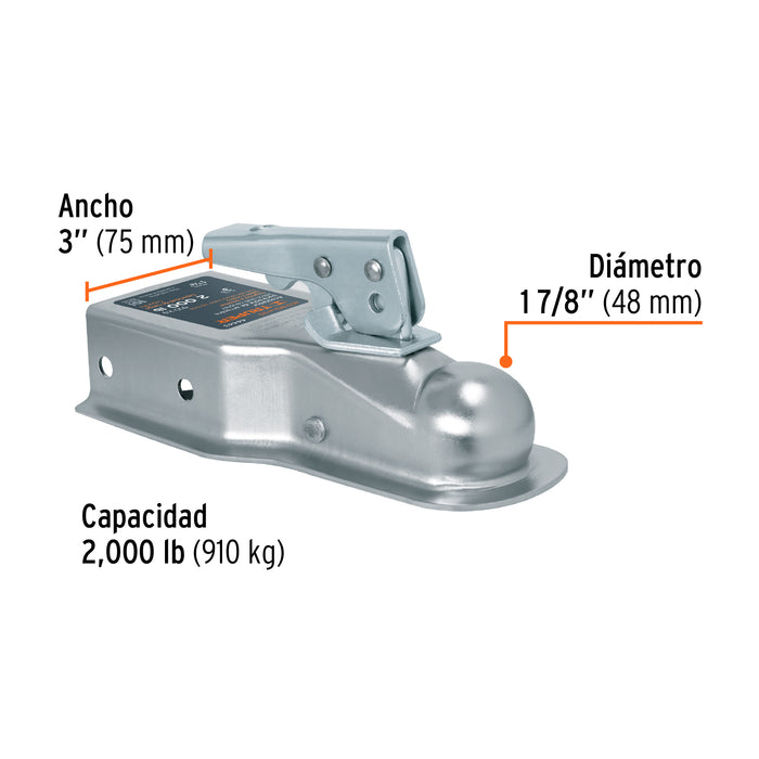Bola de arrastre para remolque, 1-7/8', 2000 lb, Truper 44441 BOLA-20