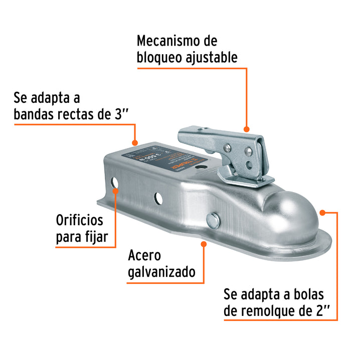 Acoplador para remolque, para bola de 2', Truper 44442 ACO-BOLA-35