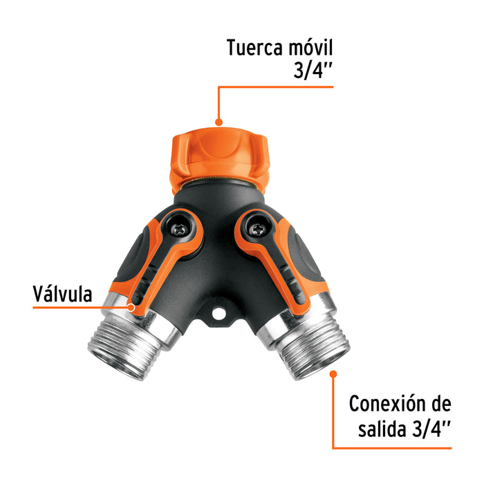 Conector 'Y' 3/4' metálico con recubrimiento para manguera 102248 AD-2R