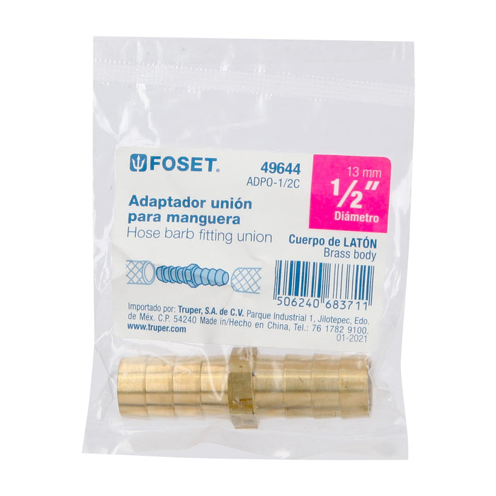 Cople inserción de latón 1/2' para poliducto negro, Foset 49644