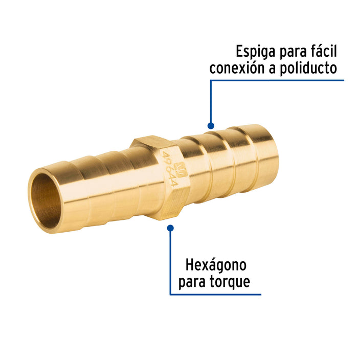 Cople inserción de latón 1/2' para poliducto negro, Foset 49644