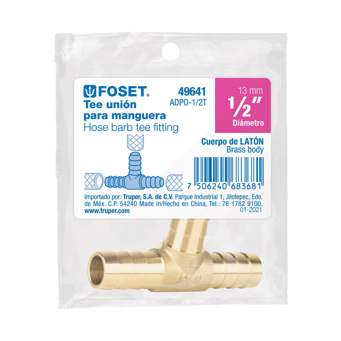 Tee inserción macho latón 1/2' para poliducto negro, Foset 49641