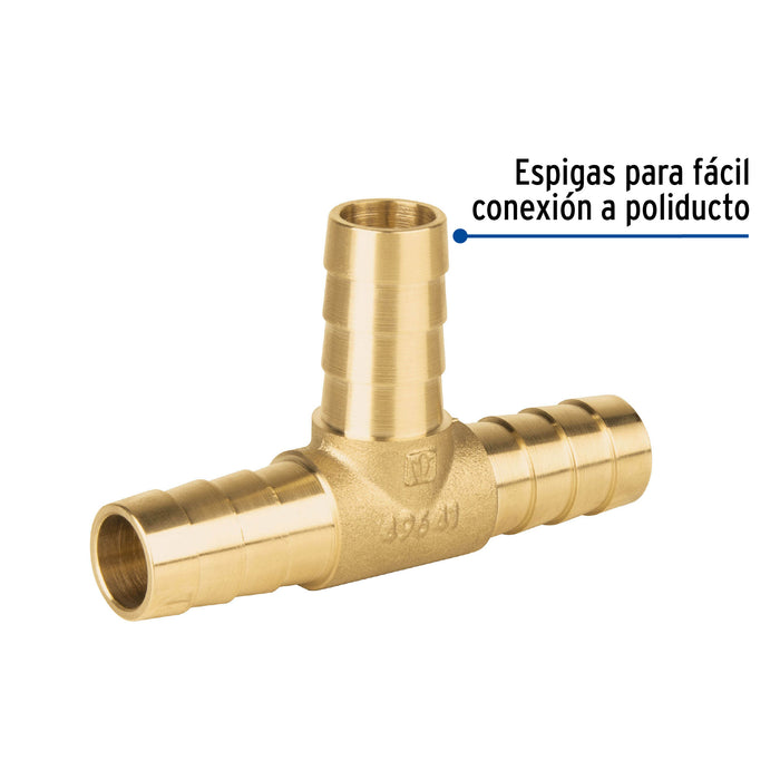 Tee inserción macho latón 1/2' para poliducto negro, Foset 49641