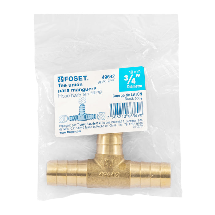 Tee inserción macho latón 3/4' para poliducto negro, Foset 49642