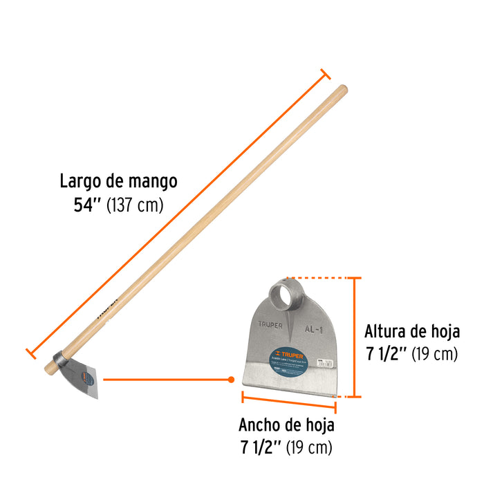 Azadón Lane No.1 de 1.8 lb con mango madera de 54', Truper 102916 AL-1MM
