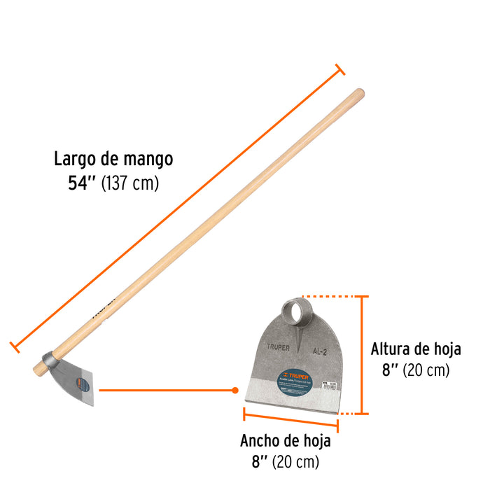 Azadón Lane No.2 de 2.0 lb con mango madera de 54', Truper 102917 AL-2MM